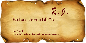 Raics Jeremiás névjegykártya